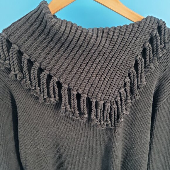Vintage Colour Works Fringe Shawl-Collar Sweater – Black – Size XL - Picture 2 of 9